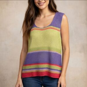 First Issue By Liz Claiborne Multicolor Pastel Striped Knit Tank Top Size XL